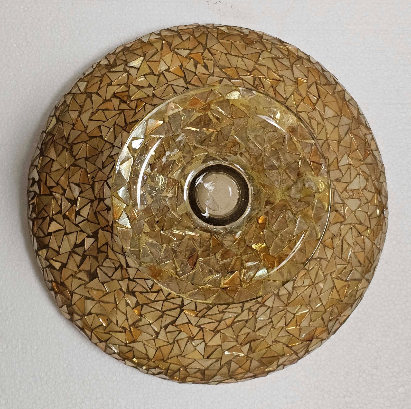 Compote Bowl Gold Mosaic on Glass Triangle Chips 8″Dia 4″High FREE SHIPPING