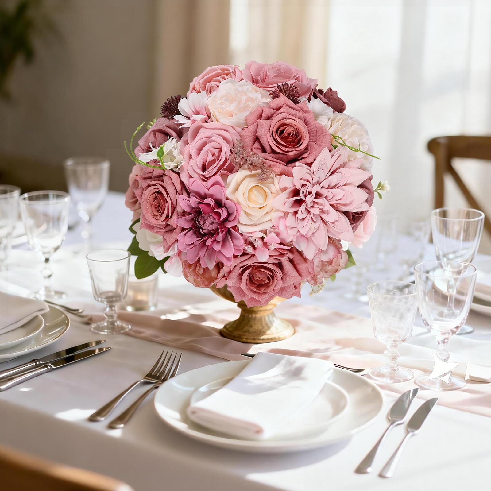 Dusty Pink Blush Artificial Flowers Combo Box Set Fake Rose Wedding Bouquet