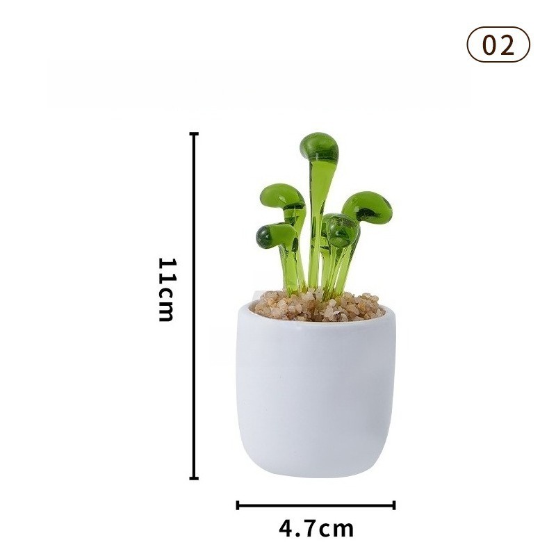 Cute Glass Cactus Ornament Miniature Glazed Plant Decor for Home Desktop Table
