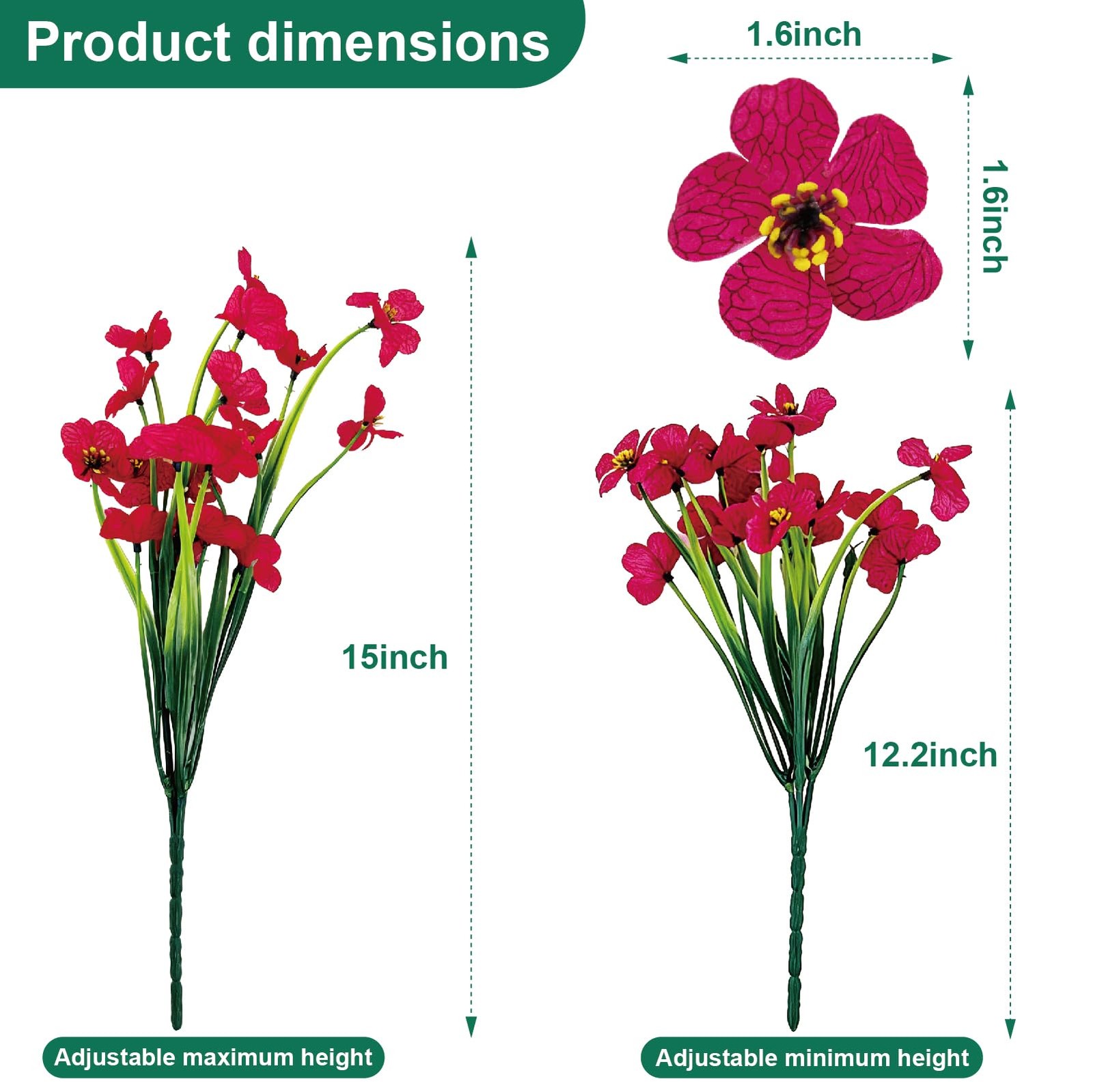 24 Pcs (6 Color) UV Resistant Outdoor Artificial Faux Flowers Plants Realisti…