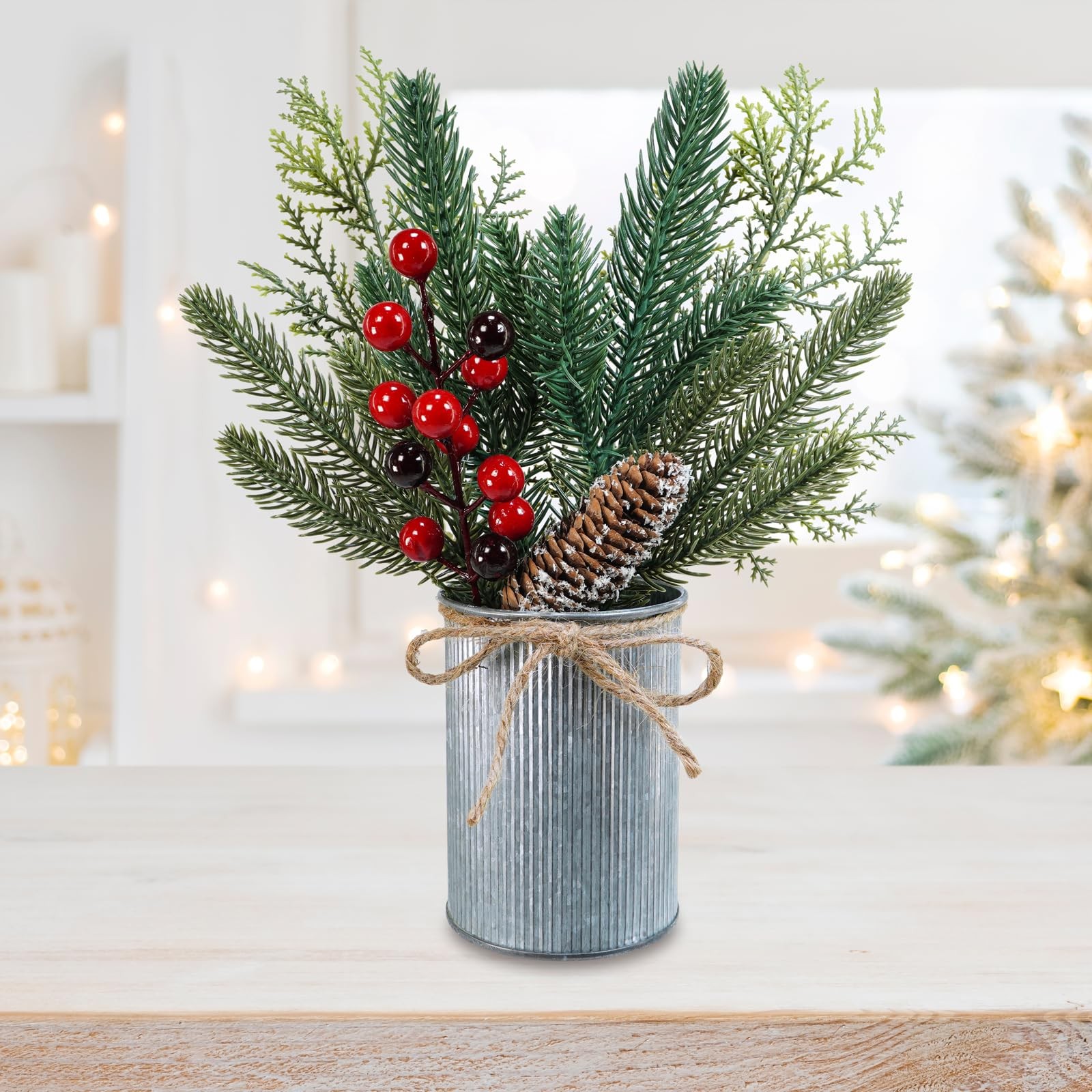 3 Pack Christmas Artificial Potted Plants Christmas Greenery Red Berry and Sn…