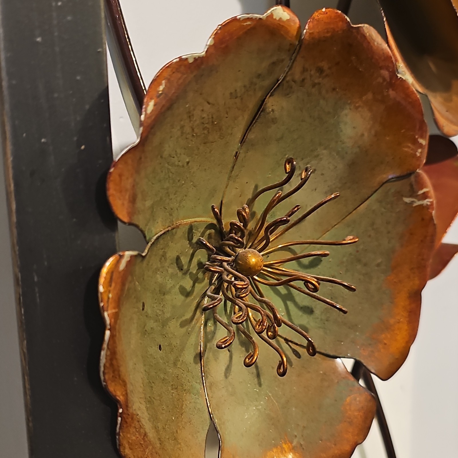 Metal Floral Wall Art Arrangement, Bronze Red Green Gold Black Flowers