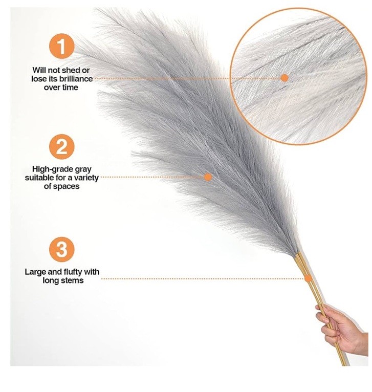 FOTEEWL 8 PCS Faux Pampas Grass Decor 43″ Tall Fake Pompas Floral Large grey