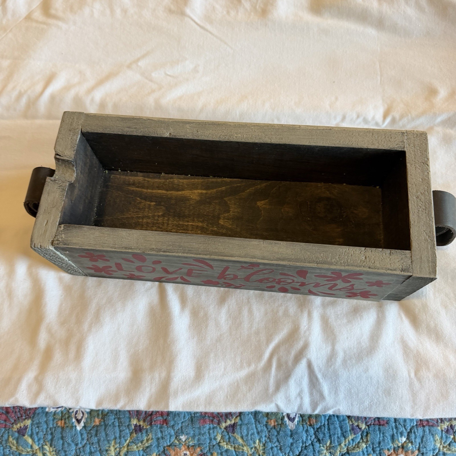 Rustic Wooden Planter Box Love Blooms Farmhouse Floral Centerpiece Decor 12”