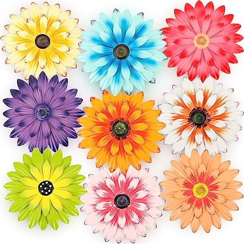 9 Pcs Metal Flower Wall Art Hanging 3D Daisy Decor Metal 8 Inch Bright Color