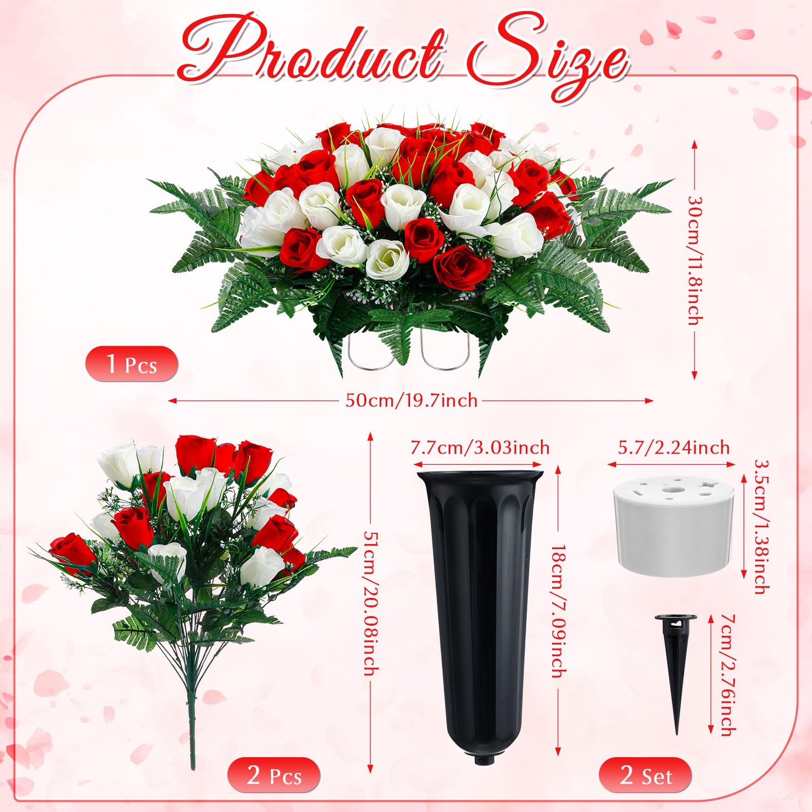 3 Pcs Artificial Cemetery Flower Set Cemetery Flowers Saddle Flowers Rose Bou…