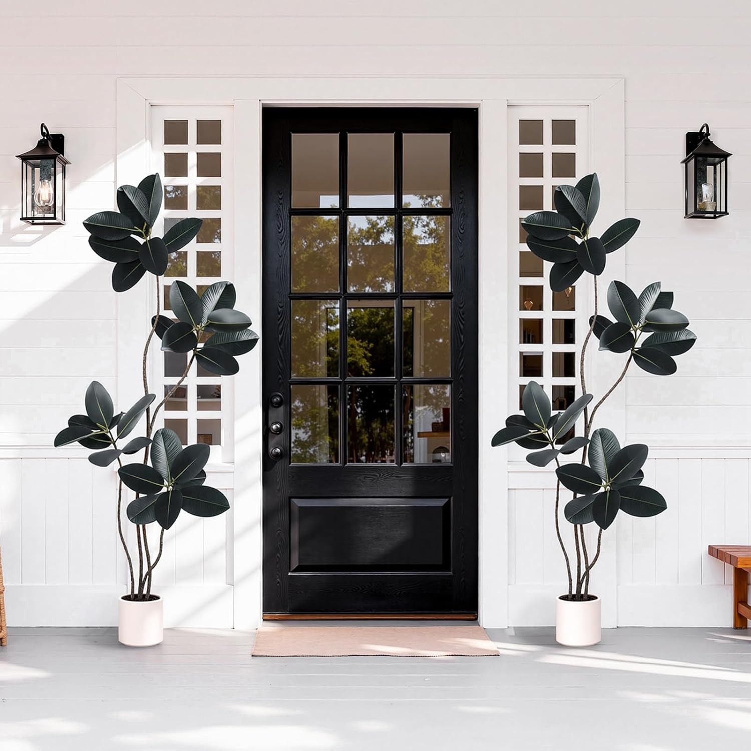6FT Artificial Rubber Tree – Faux Indoor Plant with White Planter for Home Decor
