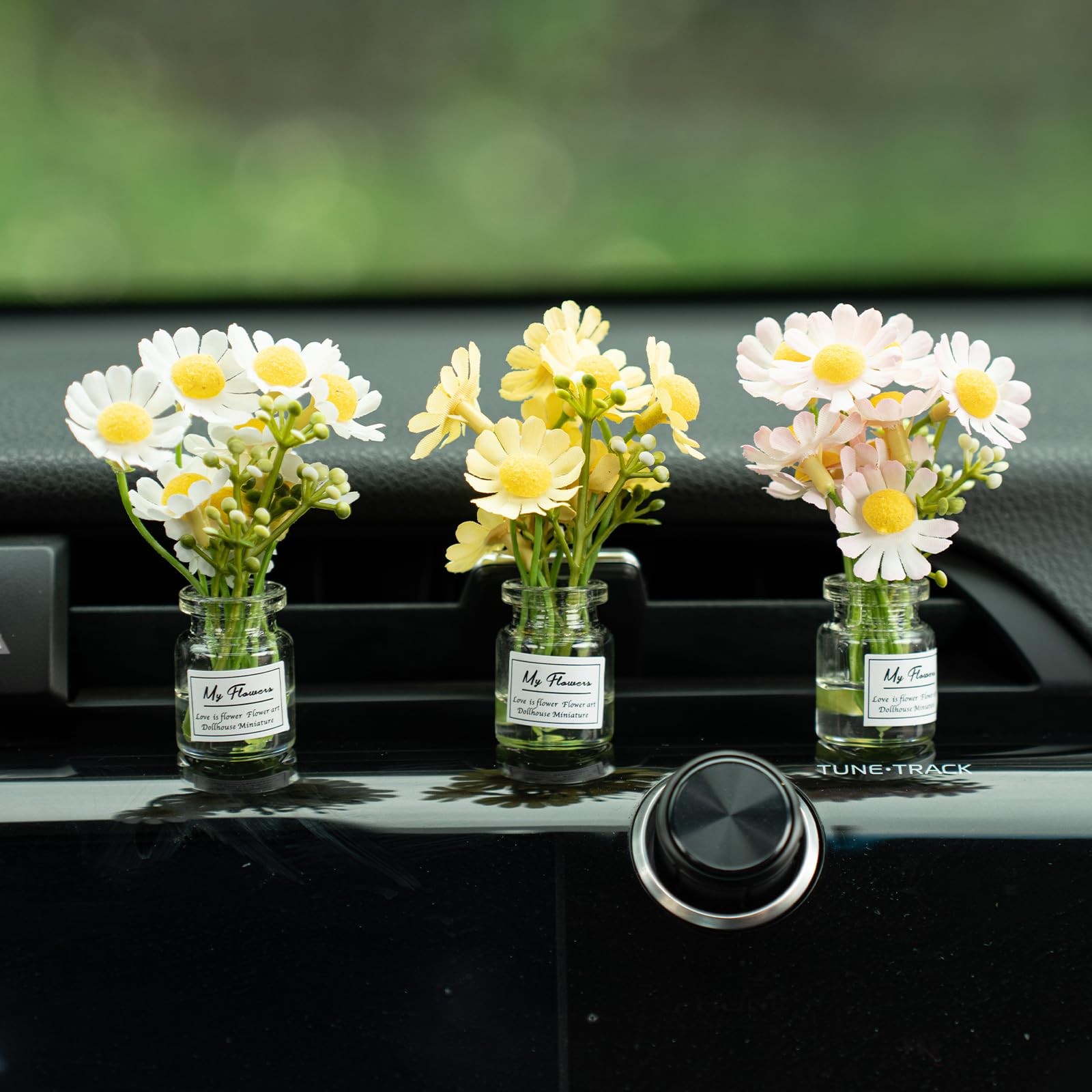 Daisy Flower Car Dashboard Decorations Vase Aesthetic Accessories 3 PCS