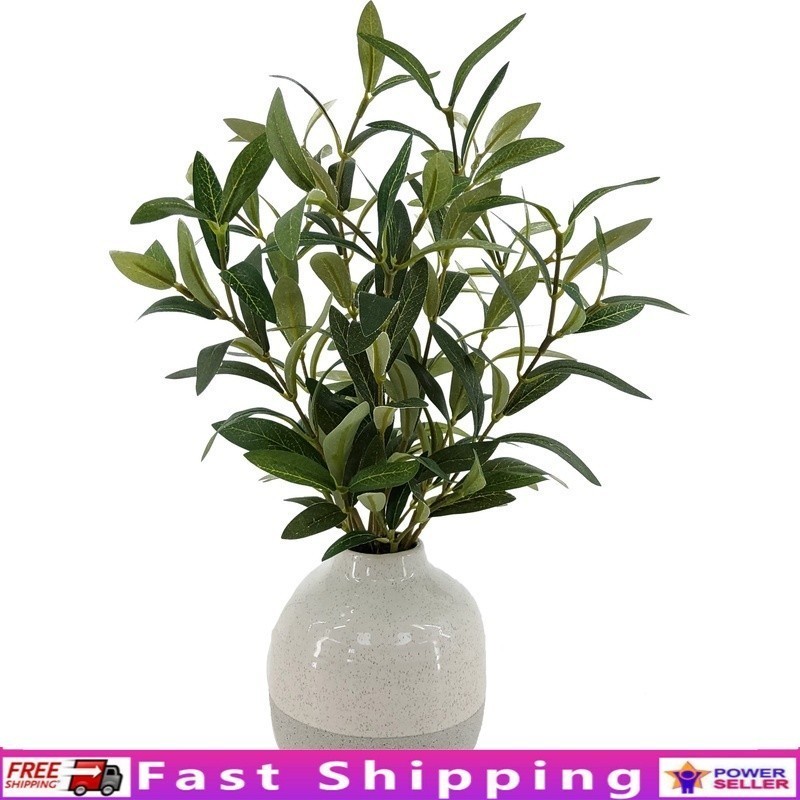 14in Indoor Artificial Olive Plant in 2-Tone Ceramic Vase Realistic Lightweight