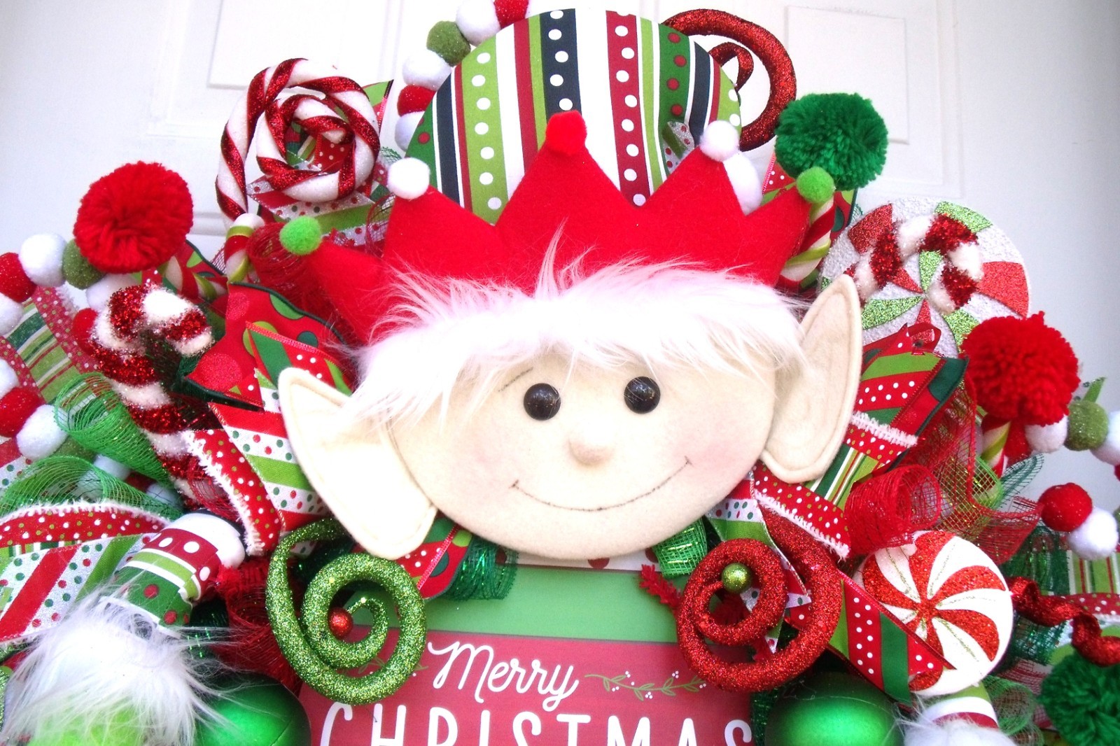 Handmade Elf Christmas Wreath, Whimsical Holiday Door Decor, XLarge Elf Wreath
