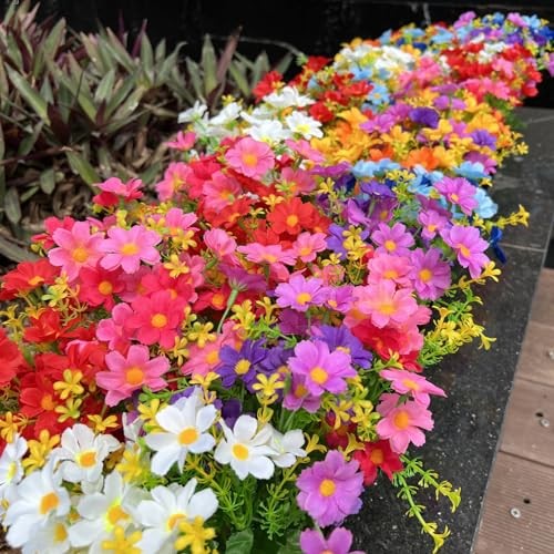 12 Bundles Artificial Fake Flowers for Outdoor Decoration,Shyshining 6 Colors