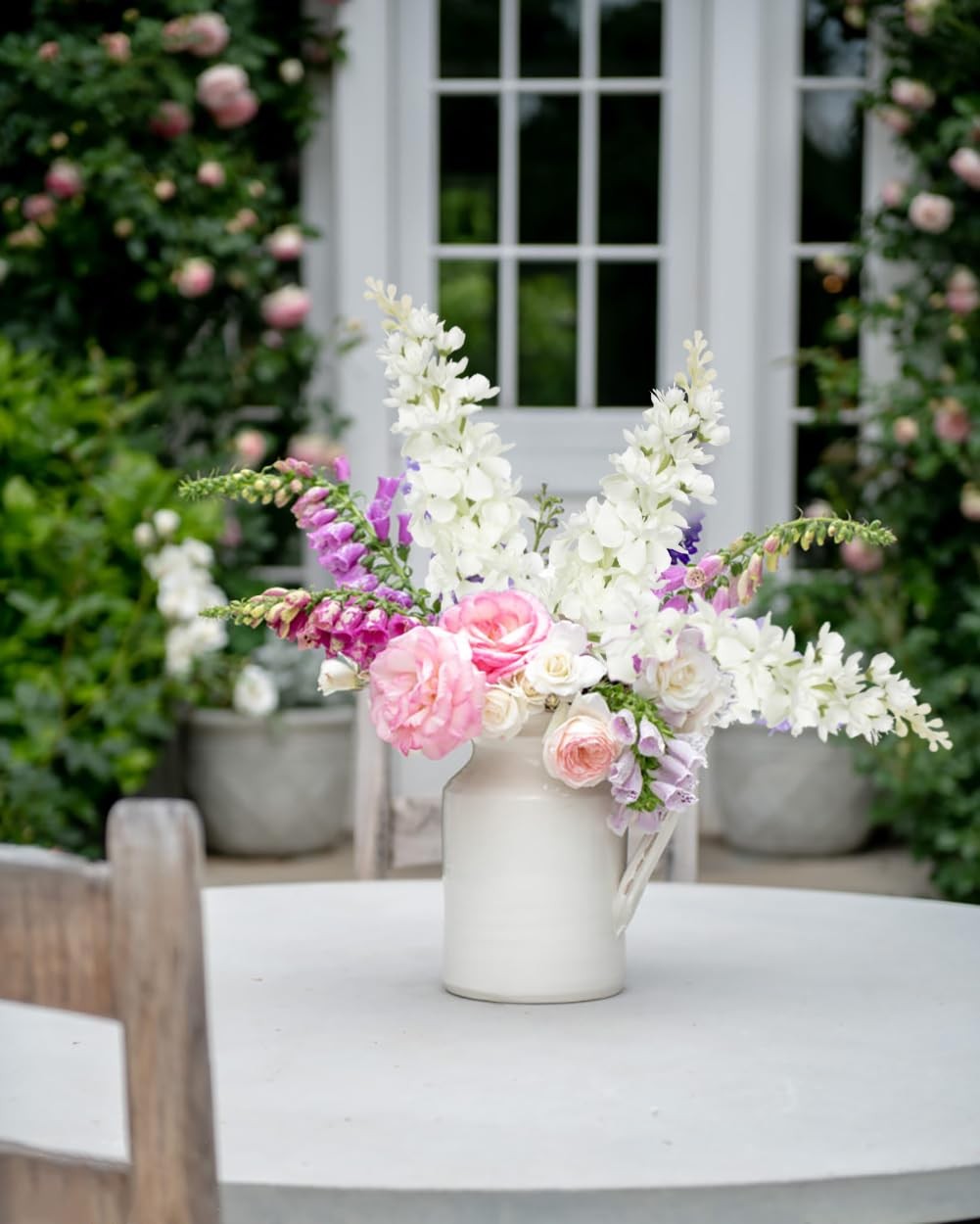 White Delphinium Artificial Flowers 17.5 Inch Fake Larkspur Silk 6 PCS