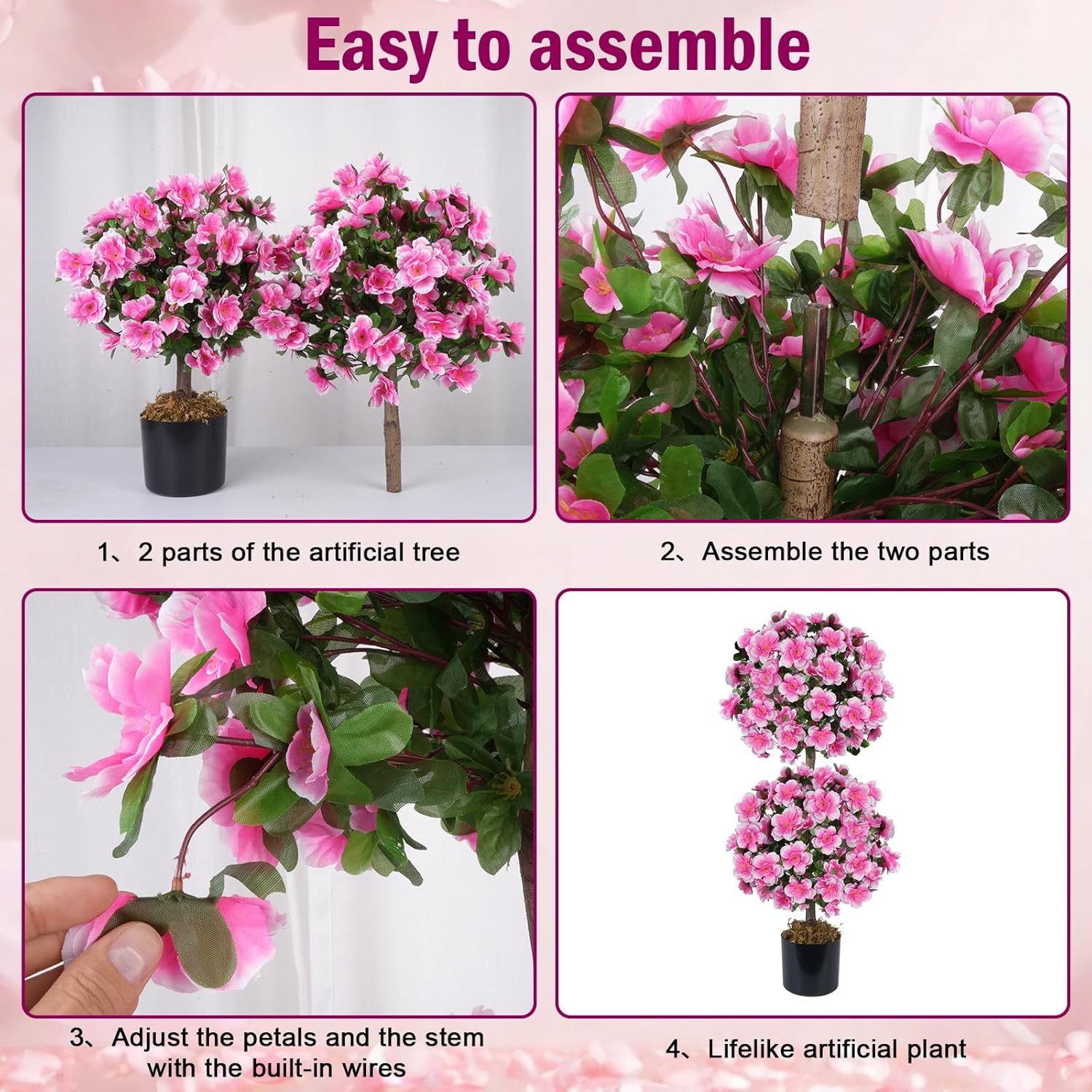 Double Ball Topiary Trees – 3FT Faux Camellia Plants Set of 2 for Decor