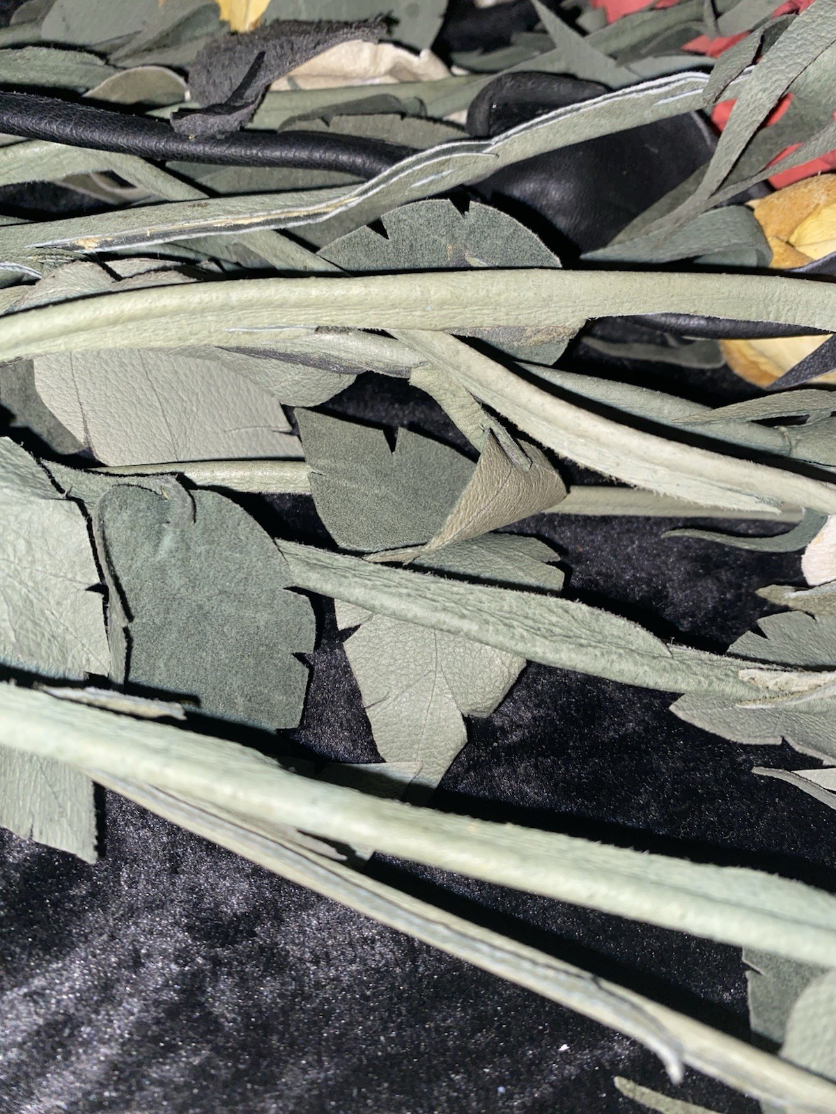Vintage Handcrafted artificial leather roses in assorted colors with green stems