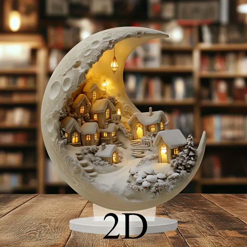 Fantasy Crescent Moon House Table Decoration Acrylic Moon Phase Snow Ornament
