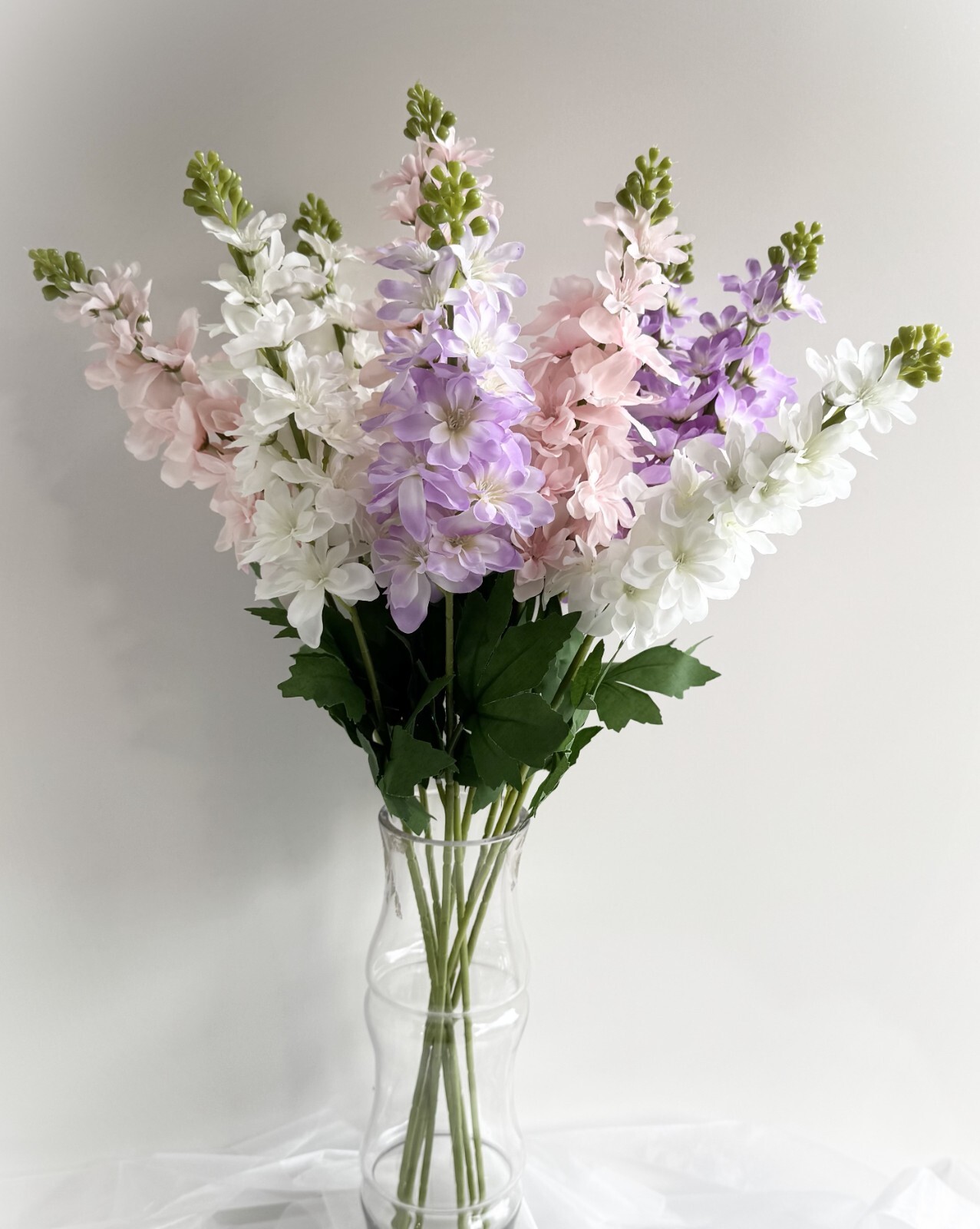 Delphinium Flower Stem Faux Silk Florals White Pink Purple Cottage Flowers x 1