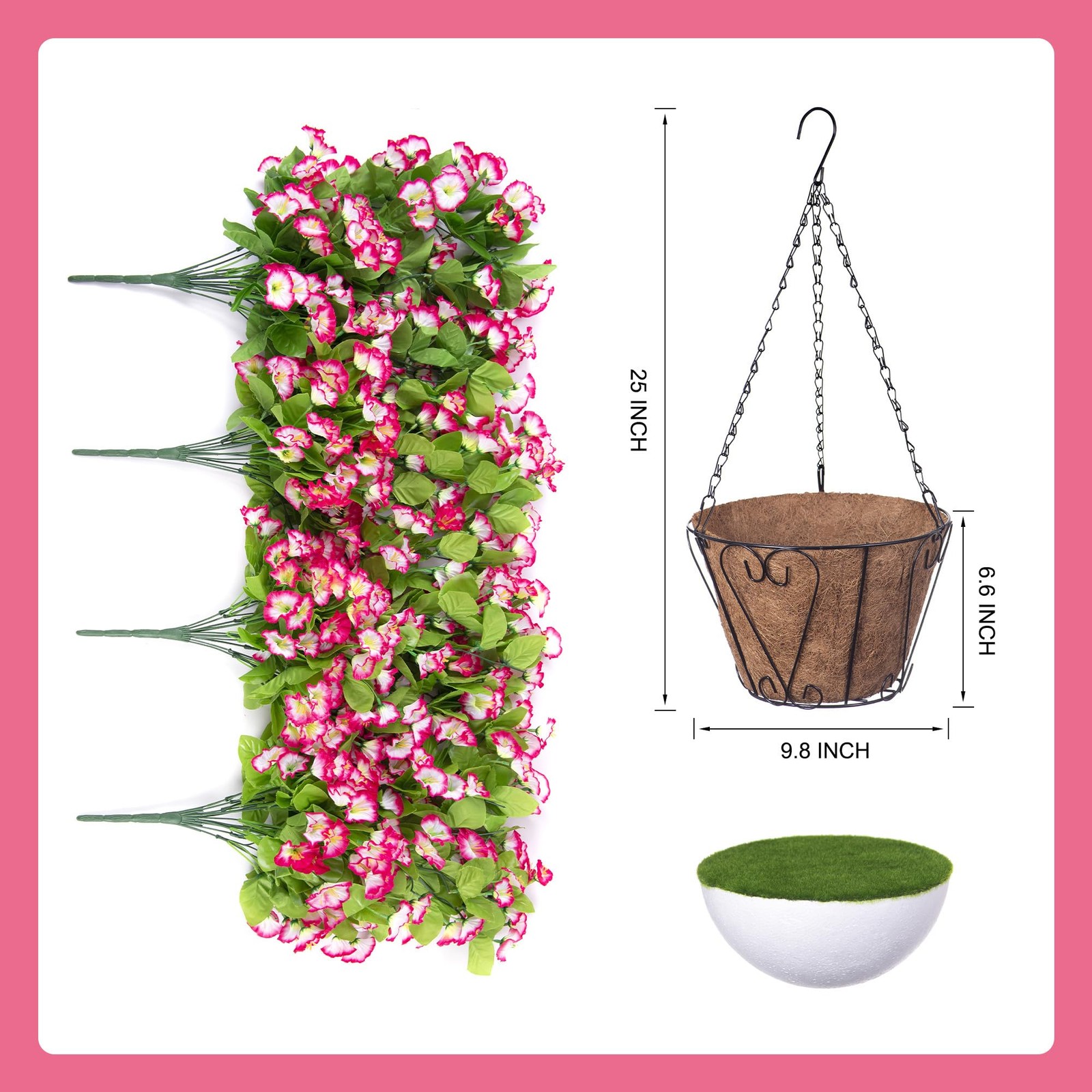 Ammyoo Artificial Faux Hanging Flowers Basket for Spring Summer Outdoor Porch…