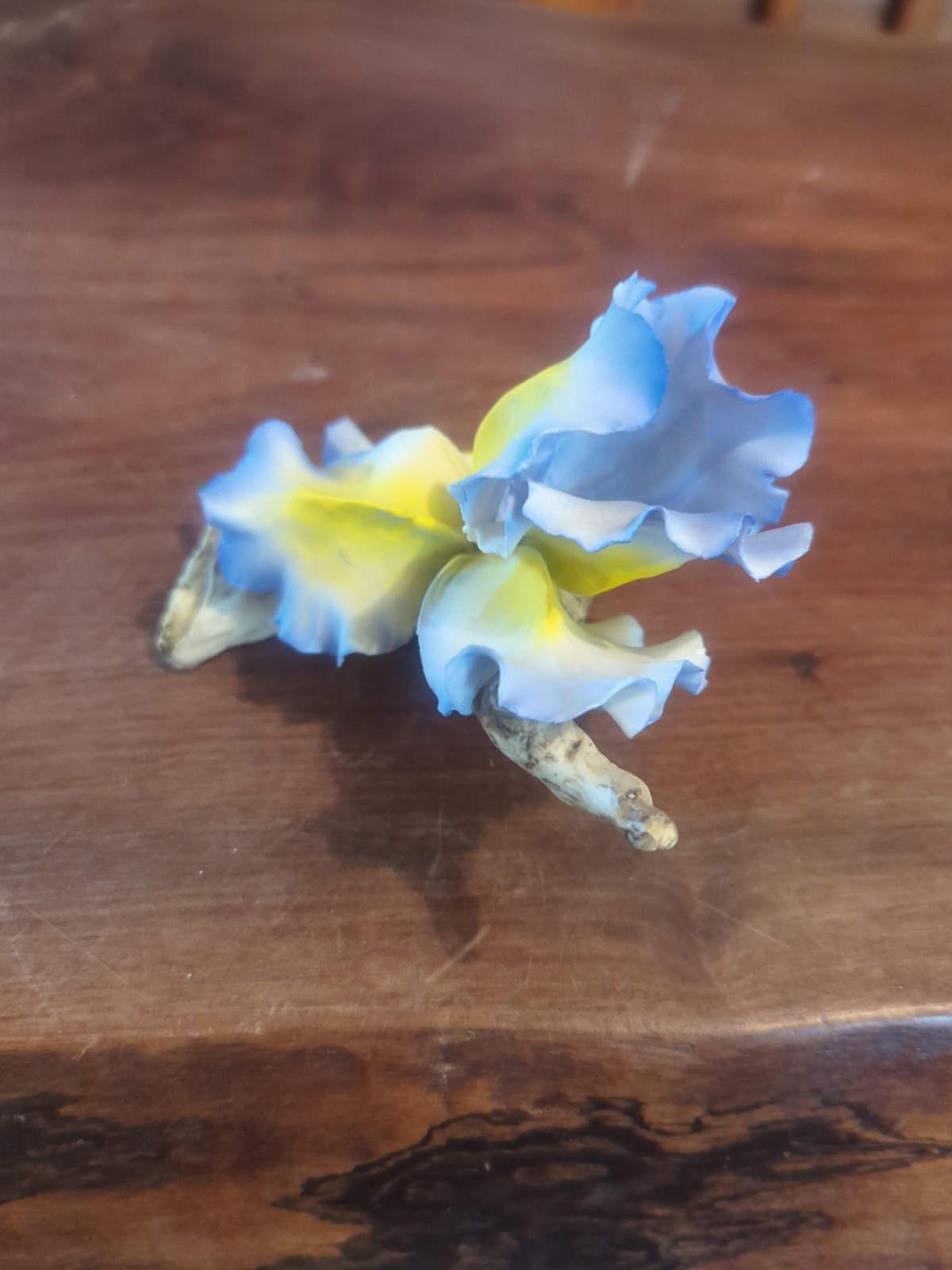 Vintage Blue Yellow Iris Fabar Capodimonte Porcelain Italy Flower Sculpture
