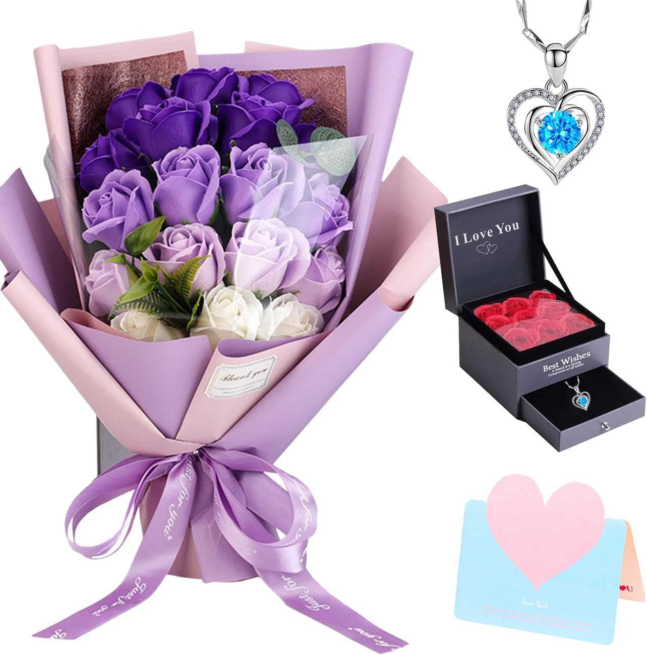 Roses Bouquet Artificial Flower – Preserved Red Rose Flowers with Love Necklace