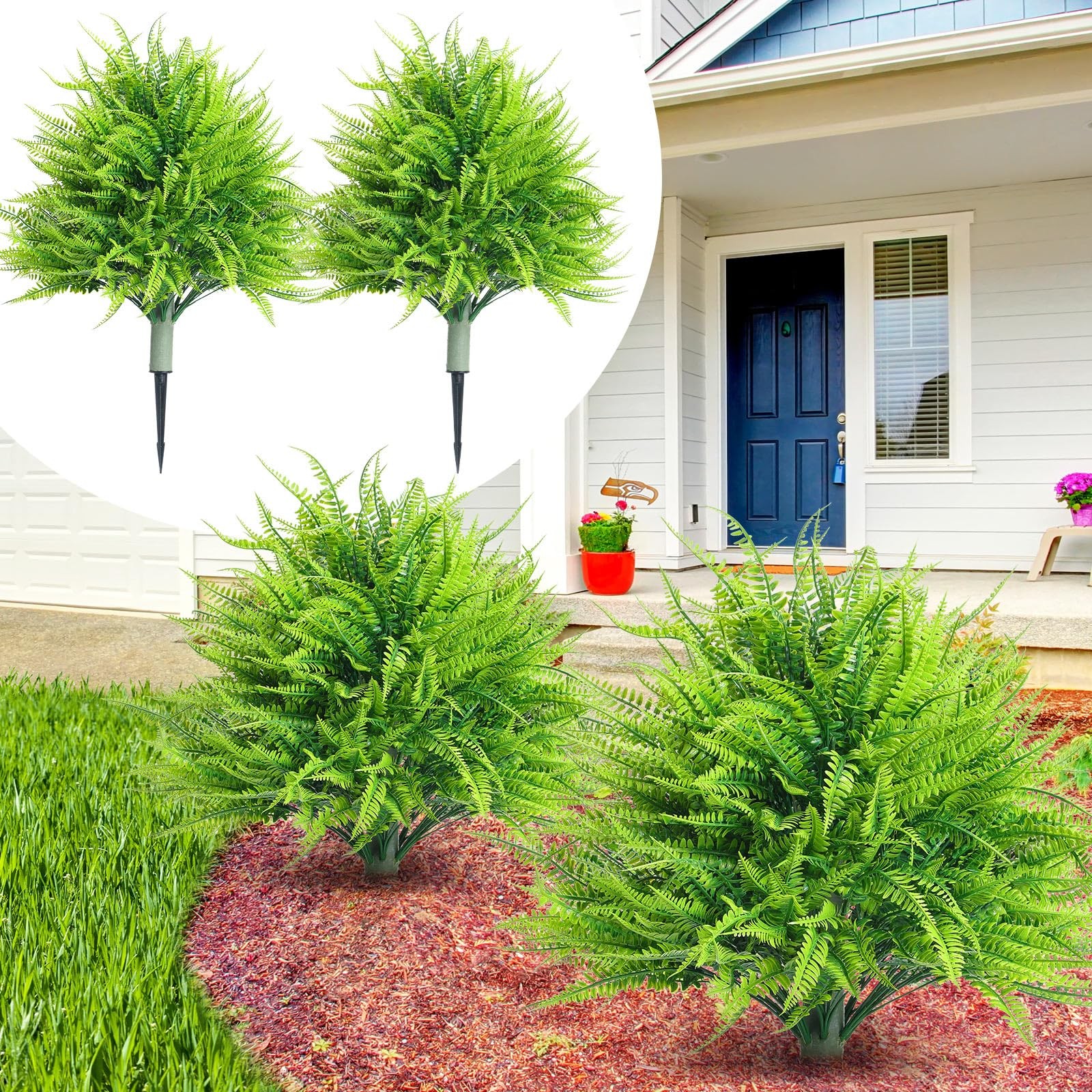 Solsew 2 Artificial Boston Fern with Integrated Ground Stake 24” Realistic U…