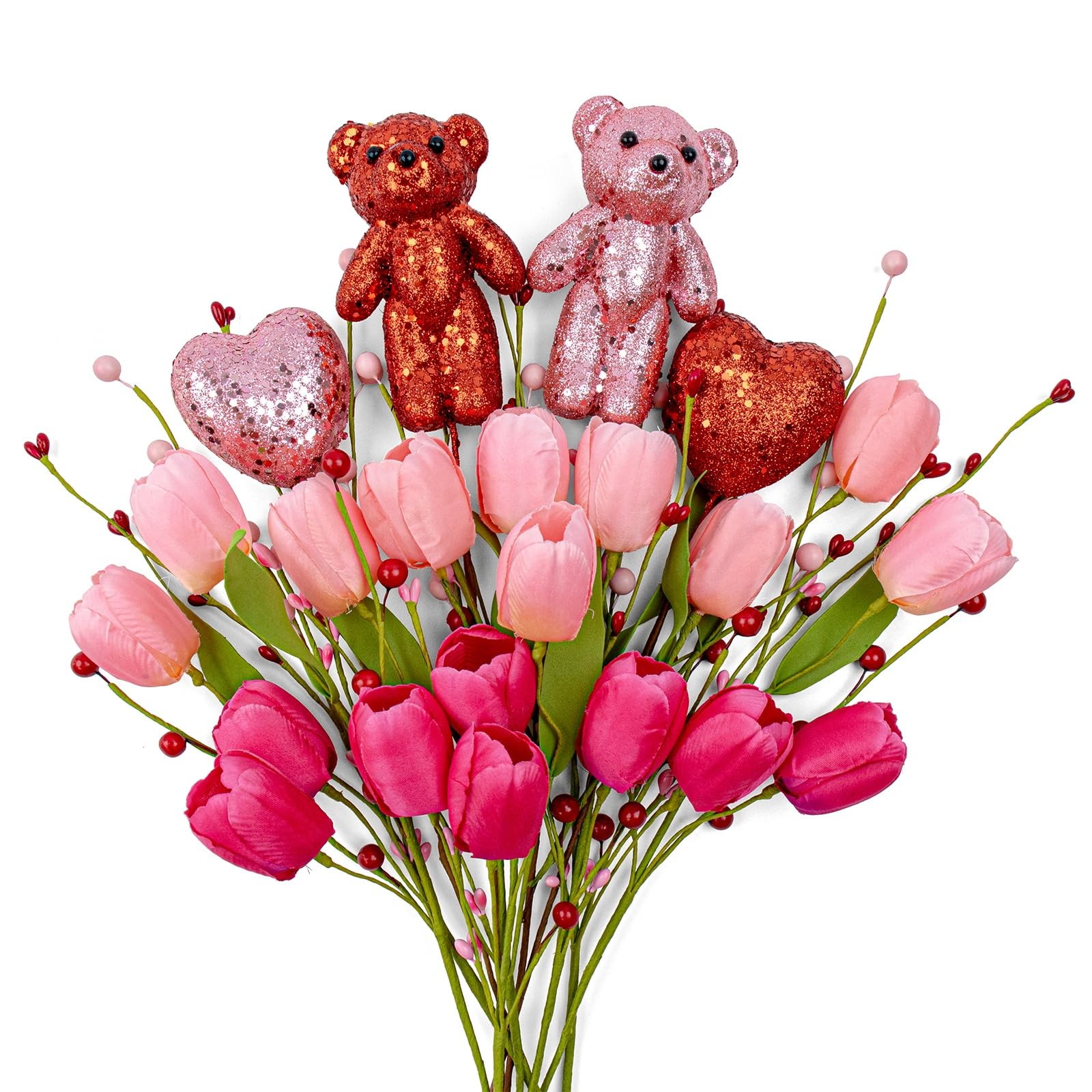 Valentine’s Day Decorations Flowers 10Pack Artificial Floral Picks with Pink Red