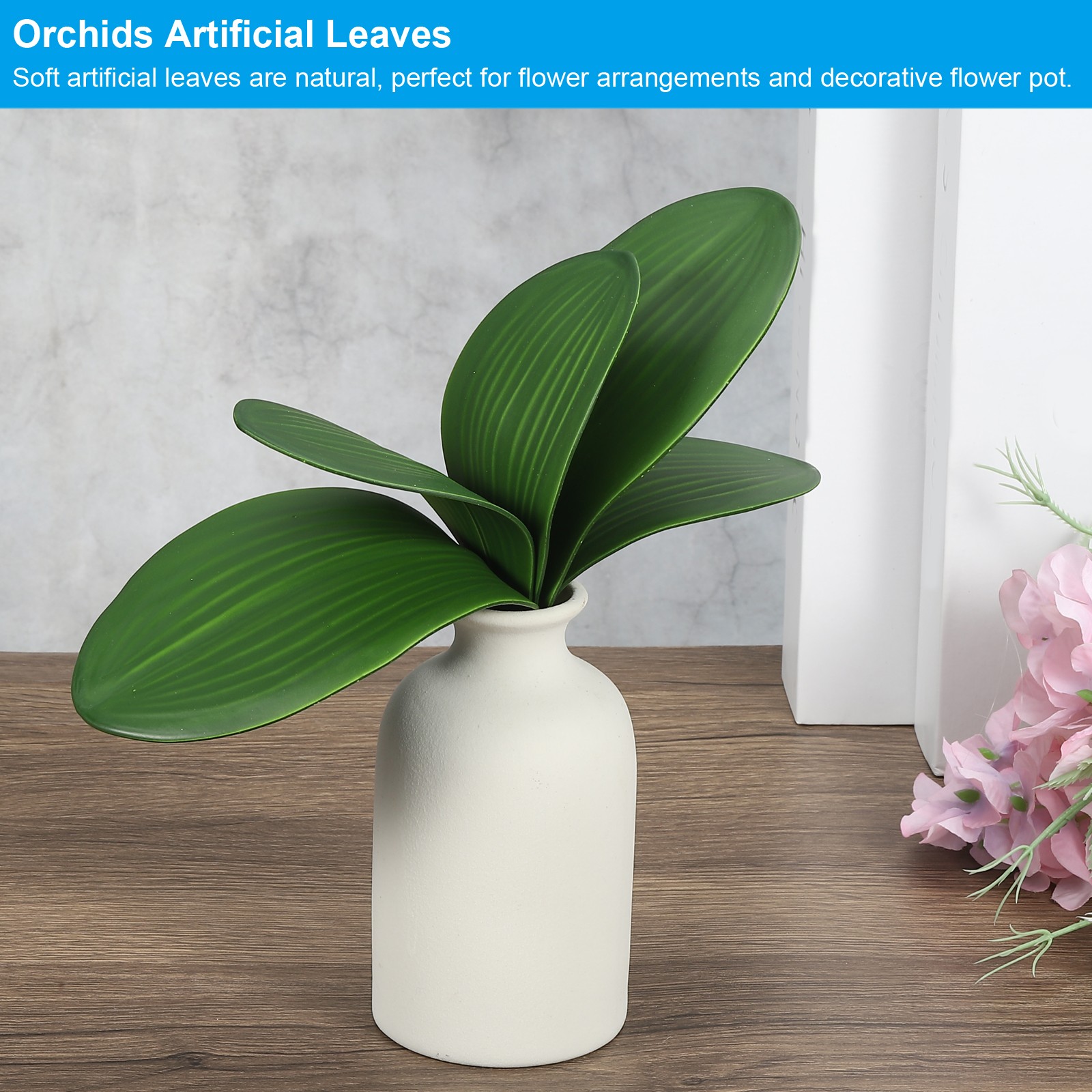 2 Pcs 5.5 Inch Faux Orchid Leaves 5 Petals Artificial Leaf with Stems