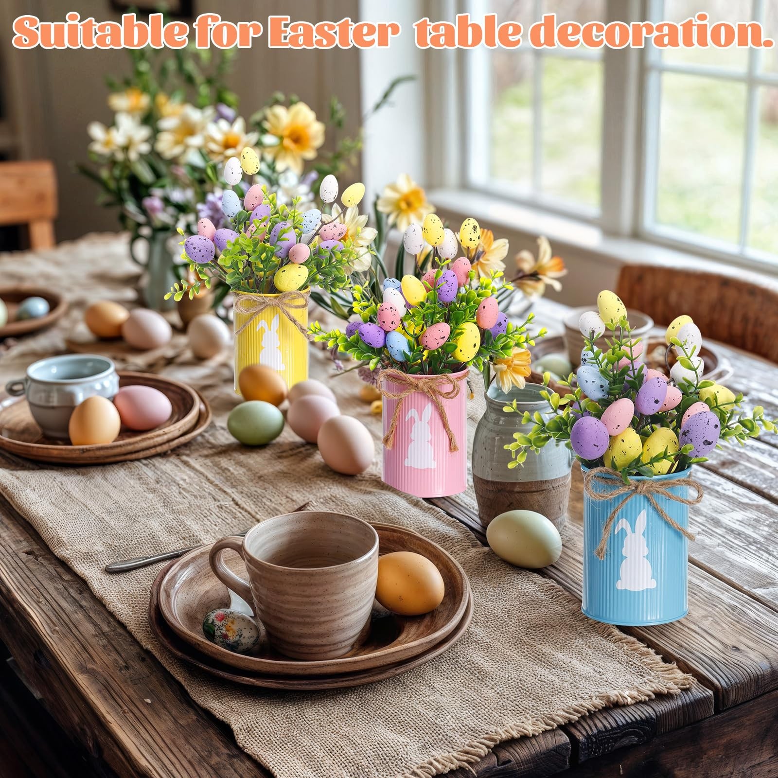 Easter Table Centerpiece Decorations, 3 Bunny Vase Centerpieces with 9 Artifi…