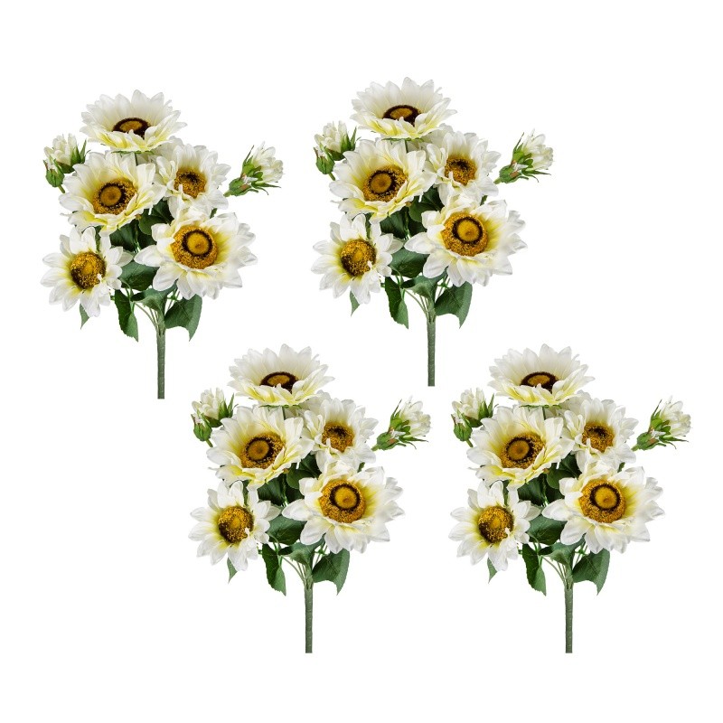 4pack, Artificial Cream Sunflower Bush, Garden Home Table Flower Decor