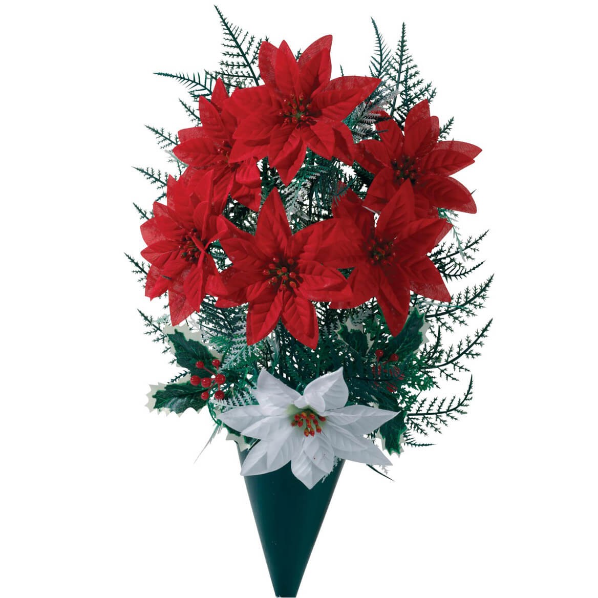 Holiday Memorial, Red Poinsettia Artificial Bouquet, 14” High