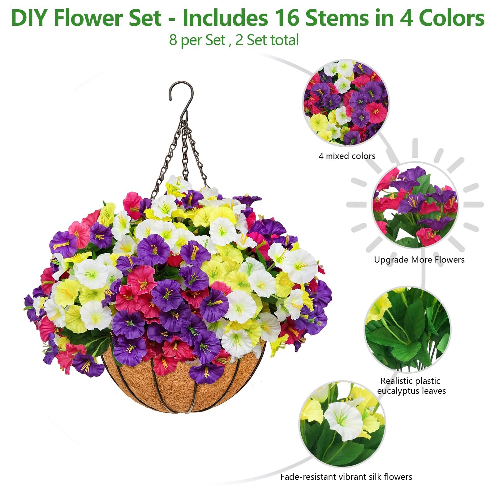 2 Set Artificial Hanging Flowers with Basket for Outdoor Spring Summer Decor …