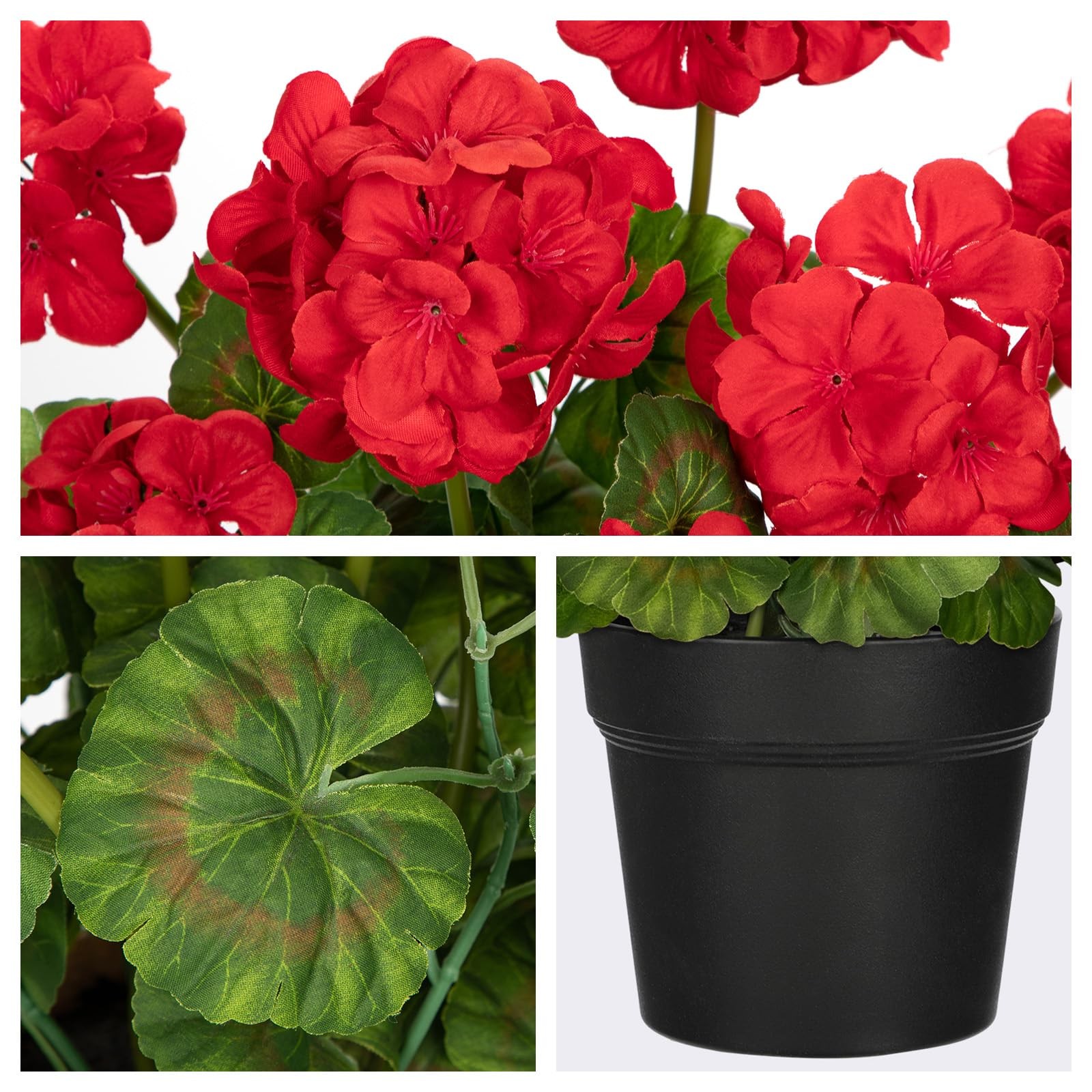 Artificial Geranium Potted Plant – 16” Tall, Realistic Silk Flowers with Vibr…