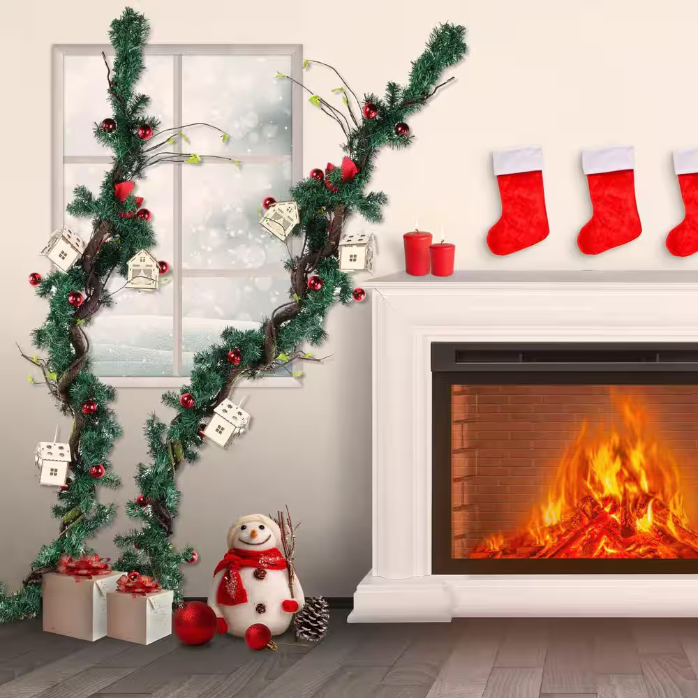 63 In. Brown Green Artificial Tree Branches Foliage Vine 2-Pack for Indoor Outdo