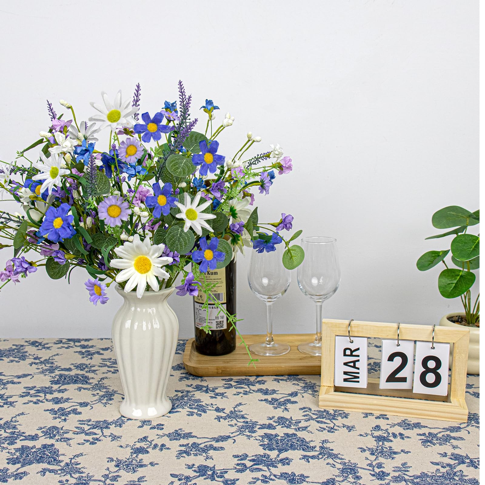 12 PCs Artificial Spring Summer Flowers Rustic Blue and White Artificial Flow…