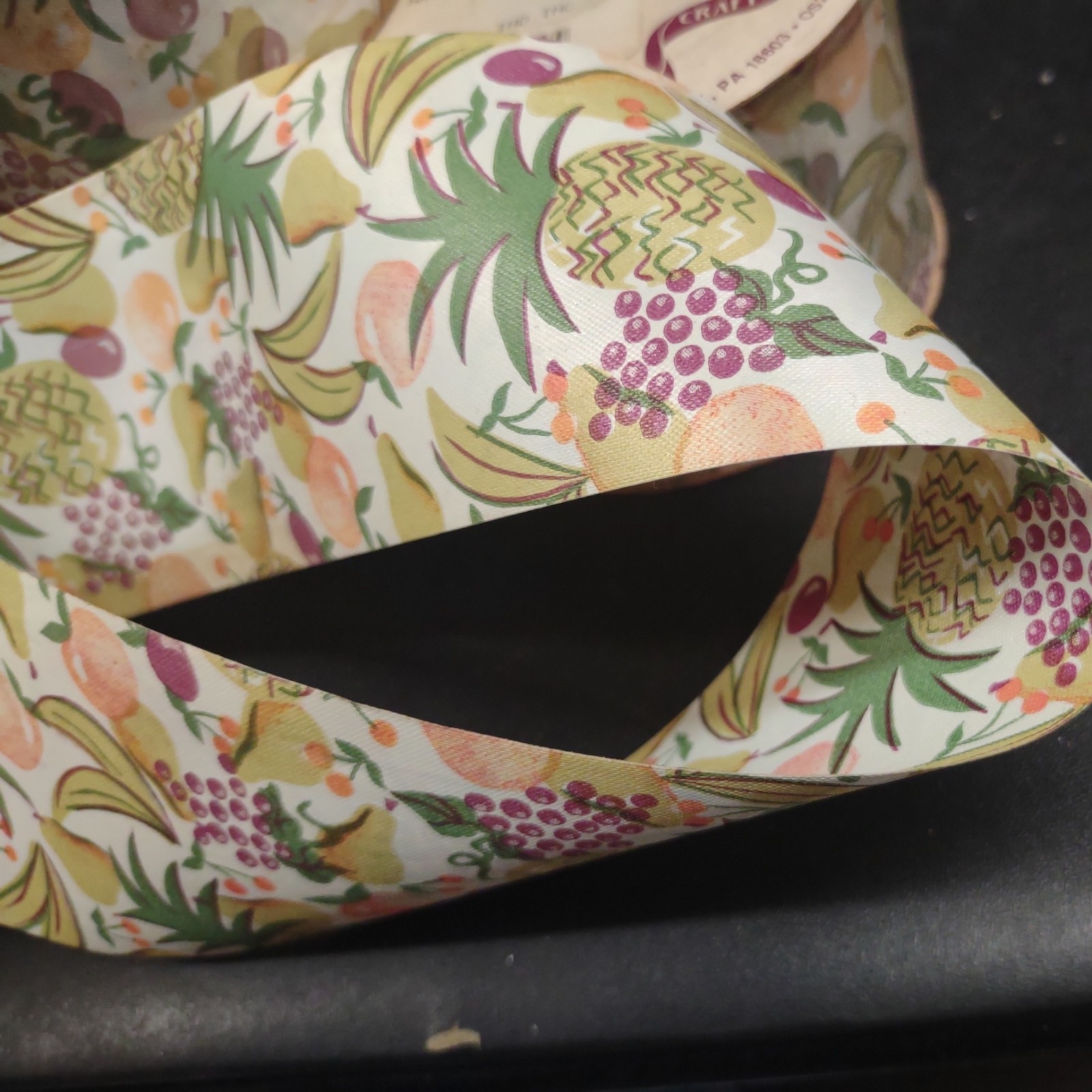 1970s Vintage Berwick Ribbon, 50 Yards, Pineapple🍍 Fruit, Double-Sided Print