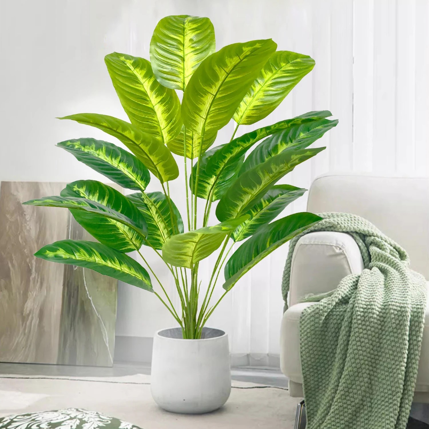 Large Artificial Tropical Plant Real Touch Palm Leaves For Home Indoor Decor