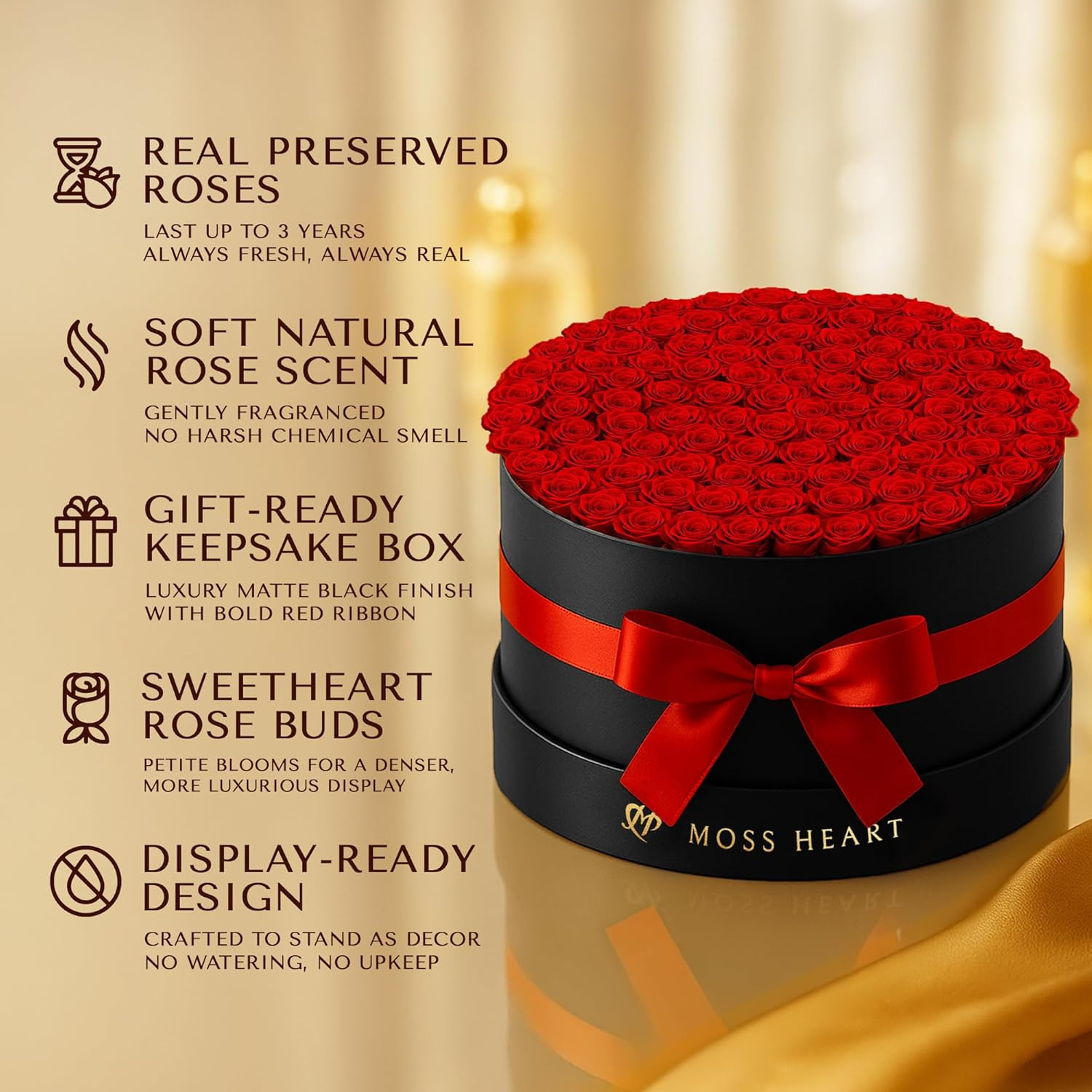 100 Petite Preserved Roses, Large round Shaped Box, Real Forever Roses Last 1+ Y