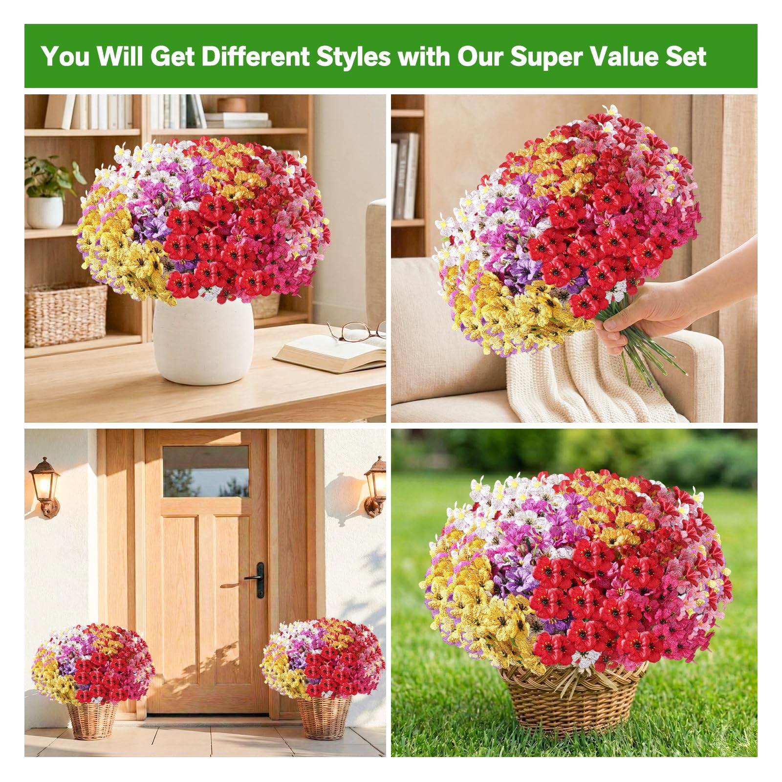 22 Pack Artificial Flowers for Outdoor Indoor Fake Plants, Faux Silk Flowers …