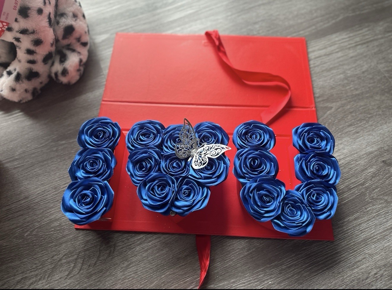 I💙U Blue Rose Box with Butterflies and Roses