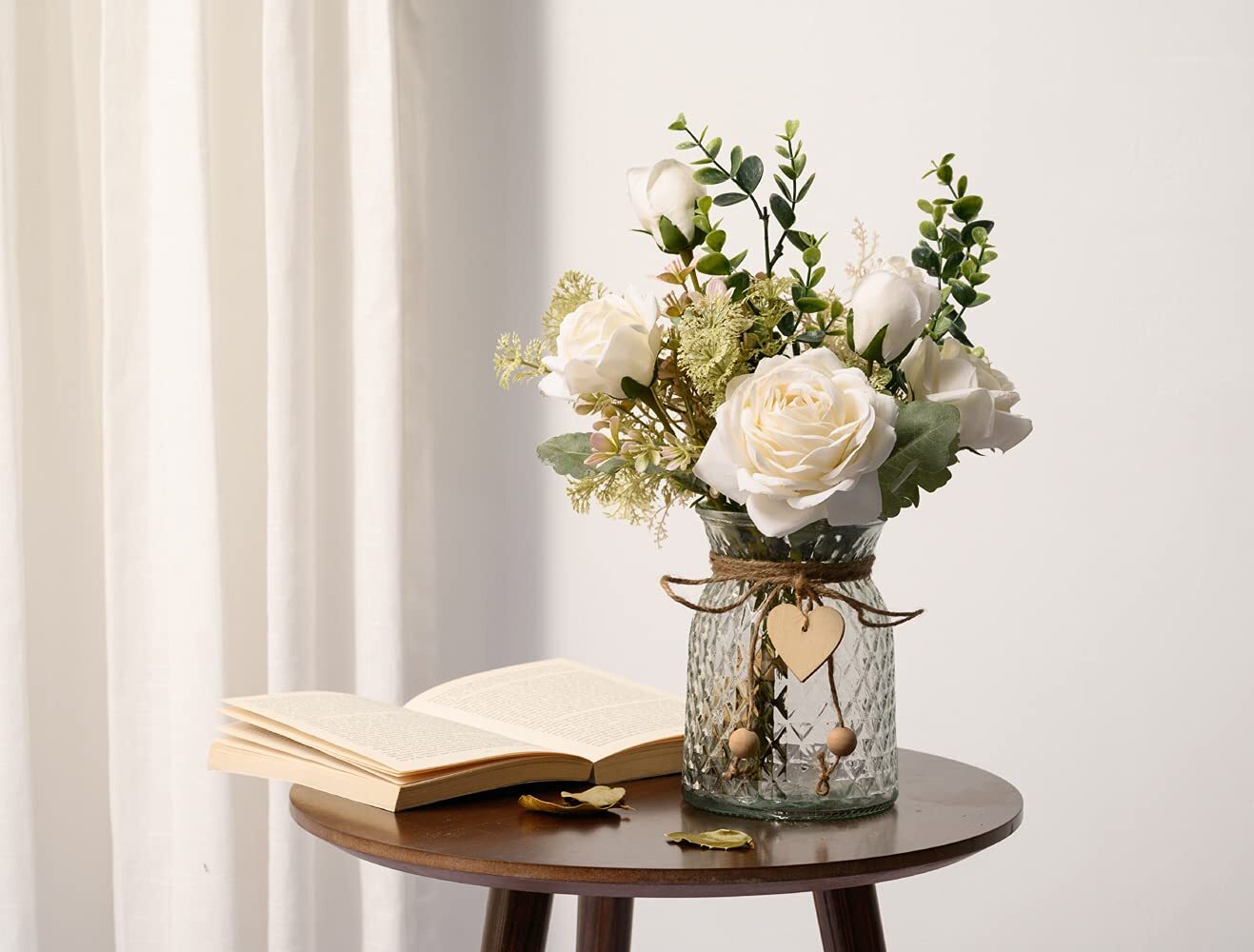 Fake Flowers with Vase Silk Roses Artificial Flowers in Vase Faux Flower Arra…