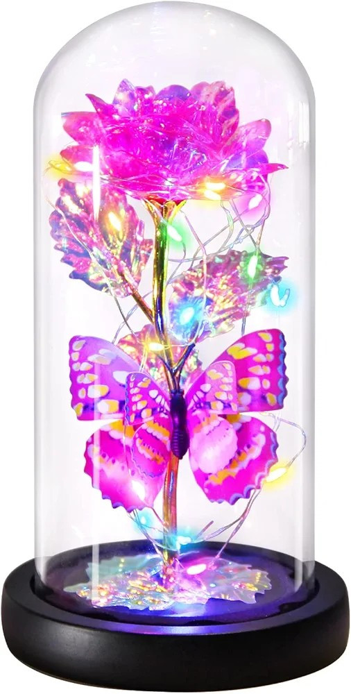 Eternal Rose And Butterfly, Deep Pink, Valentine’s Gift For Her, 2 Day Shipping