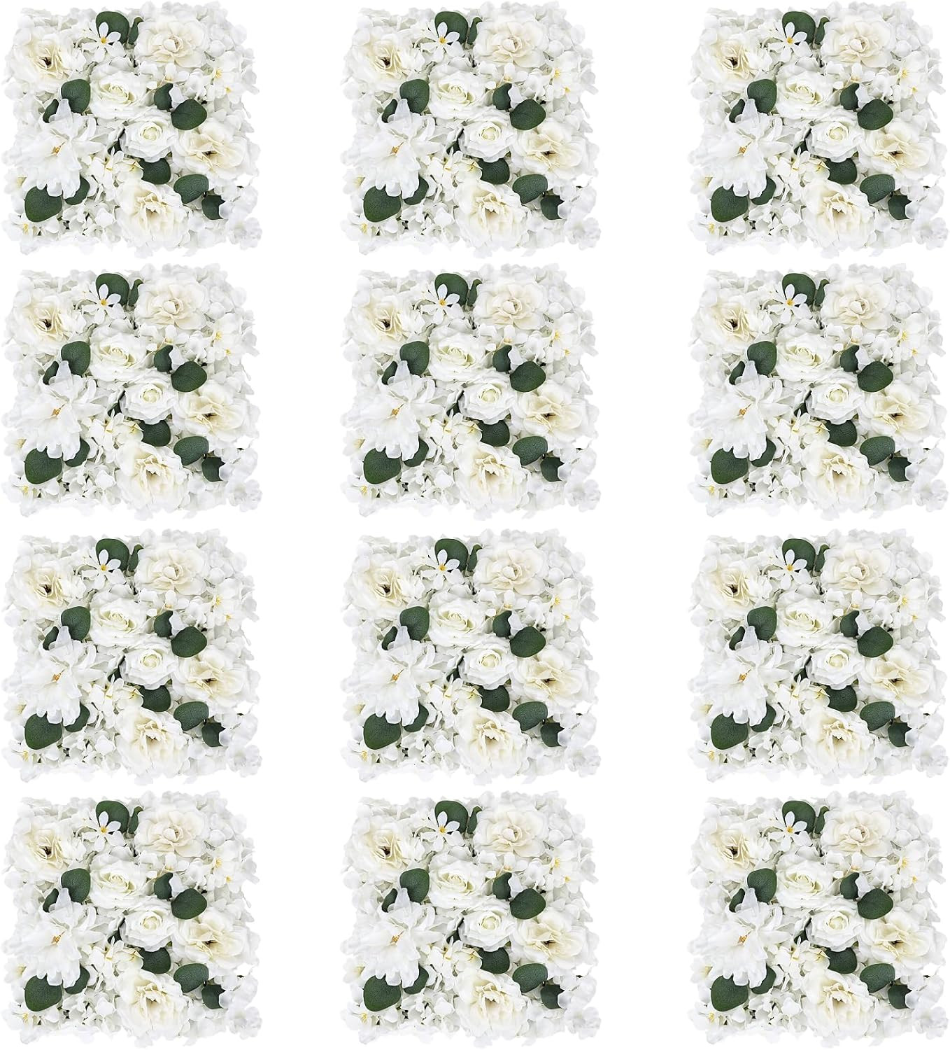 12-Pack White Silk Flower Panels for Weddings & Home Decor
