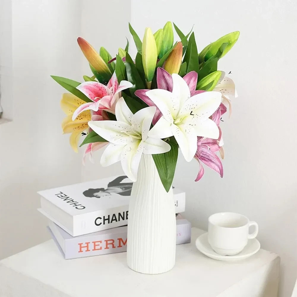 NEW 3D Printed White Lily Artificial Flowers Real Look for Wedding Home Decor