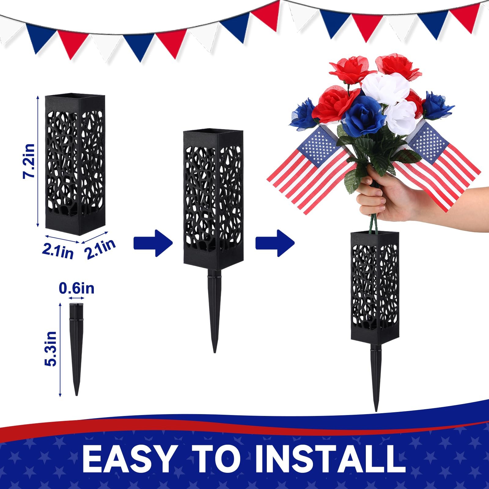4 Pack Artificial Flowers for Cemetery 4th of July Red White Blue Flowers wit…