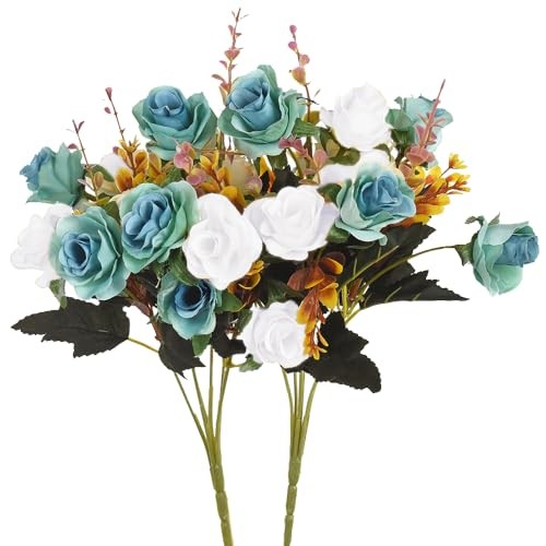 MOOMASS Artificial Flowers,2 Packs of Artificial Roses.24 Little Peacock Green