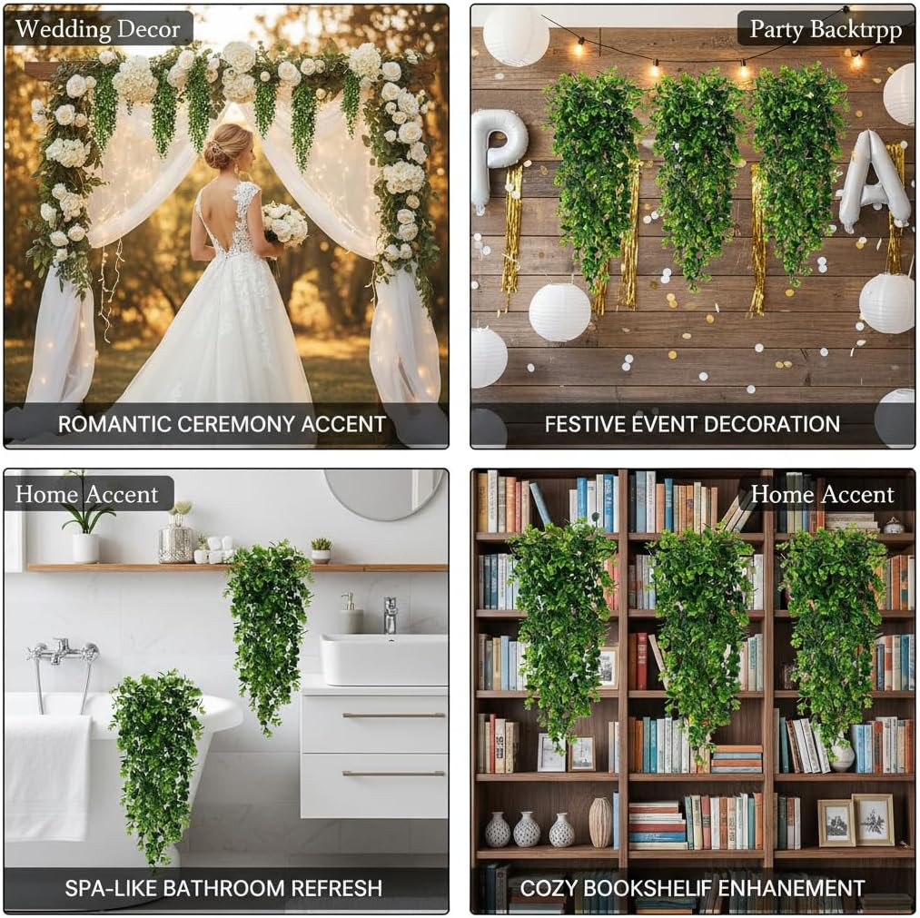 4 Pack Artificial Eucalyptus Hanging Plants 30 Inches UV Resistant Plastic Decor