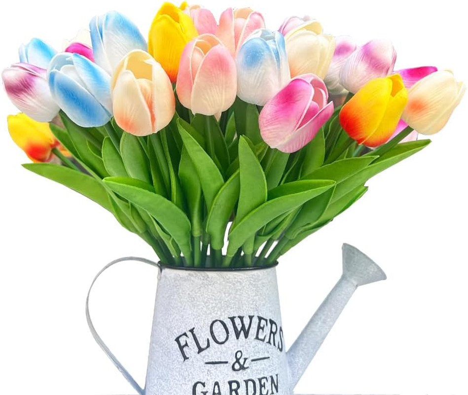 24PCS PU Artificial Tulips Fake Flowers for Wedding Bouquets Real Touch Latex T