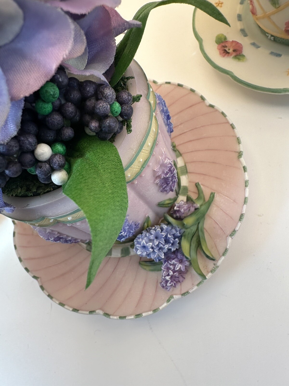 Set of 2 Resin Teacups Mug with Faux Flowers A Richesco Corp CottageCore Decor