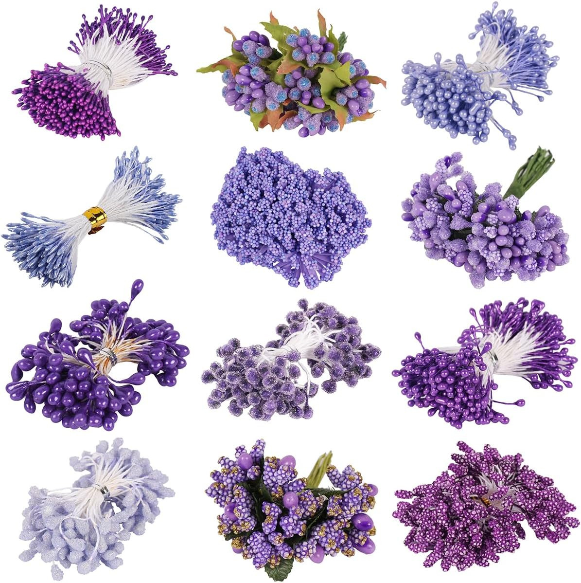 Double Heads Artificial Flower Stamen 70Pcs Purple Mini Flower Stamen Fake Flora