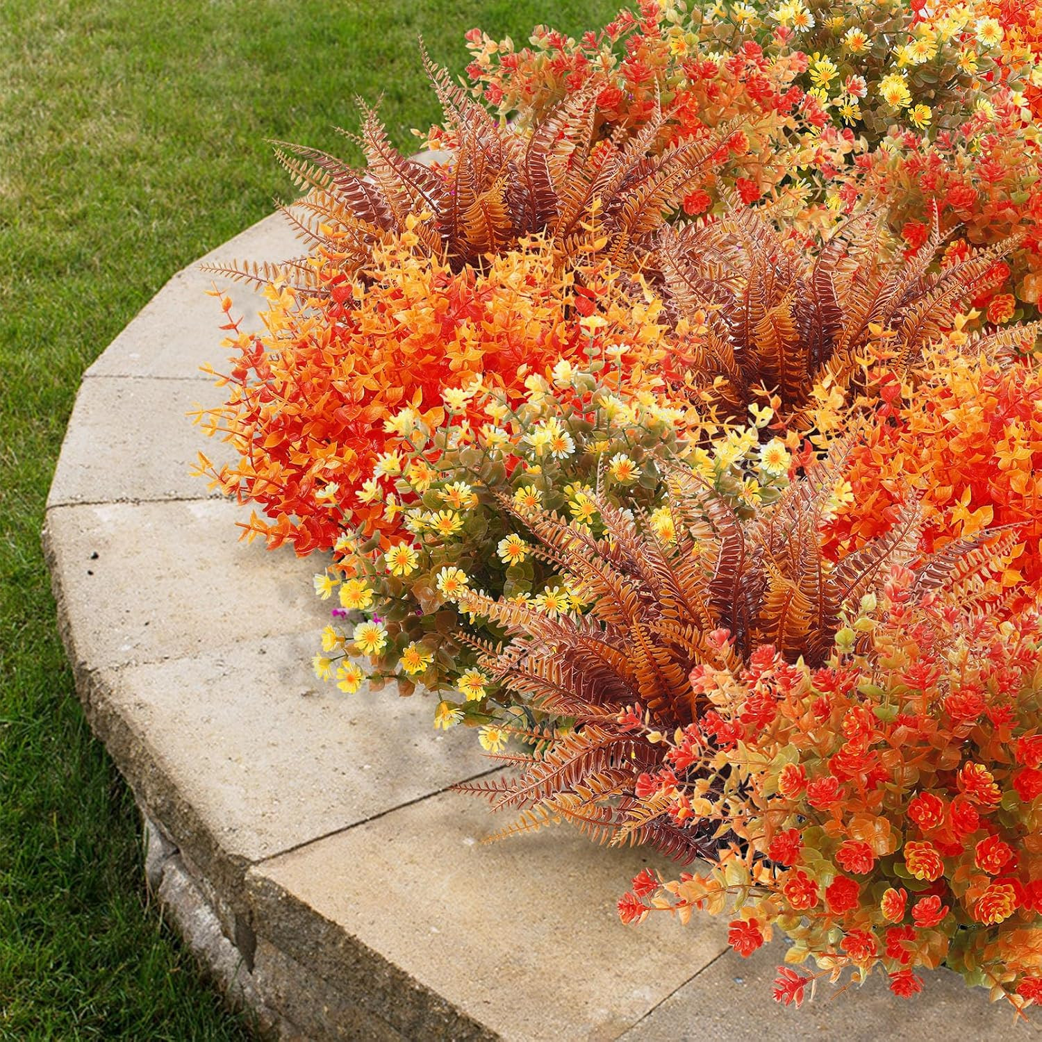 24 Bundles Artificial Fall Flowers for Outdoor Decoration UV Resistant Fake Mums