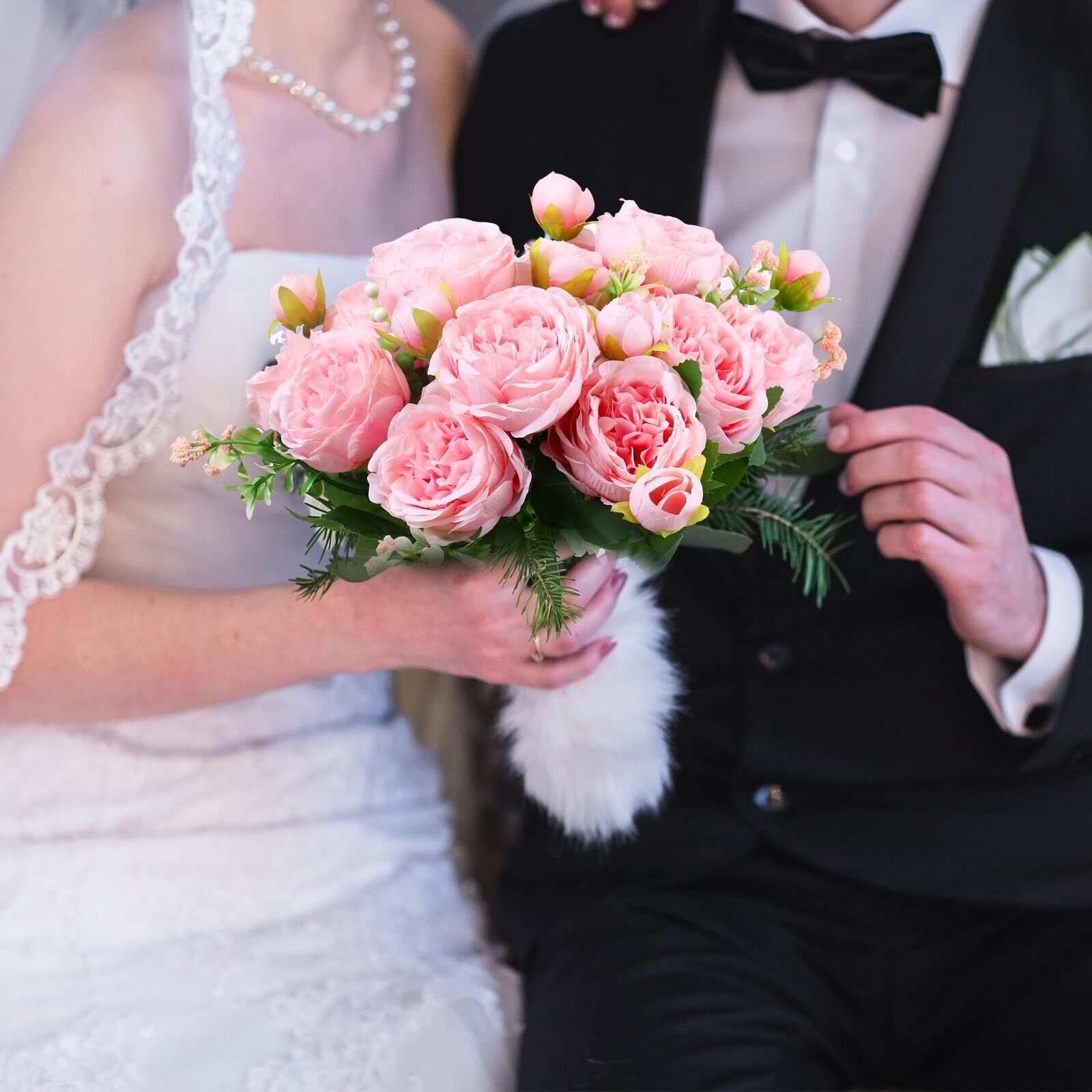 Pink Artificial Peonies 8 Bundles Silk Flowers Faux Peony Bouquet Bulk